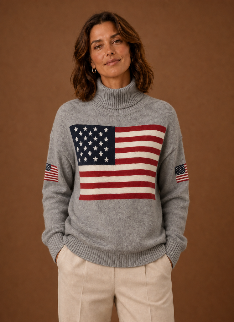 Women's Turtleneck Sweater - American Flag Knit Pullover | Areleon