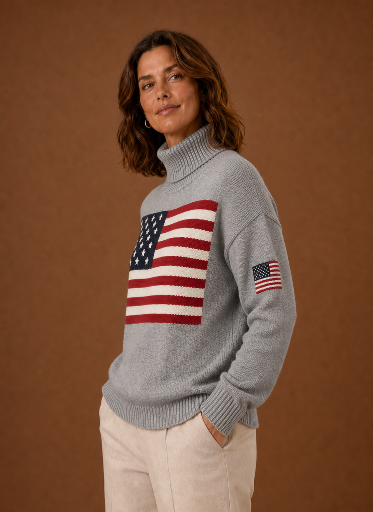Women's Turtleneck Sweater - American Flag Knit Pullover | Areleon