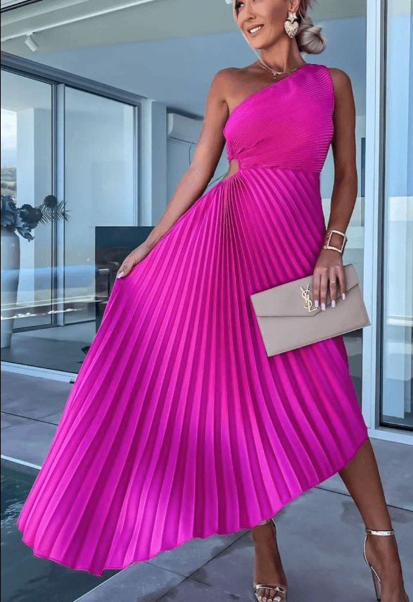 Hanna Pleated One-Shoulder Maxi Dress