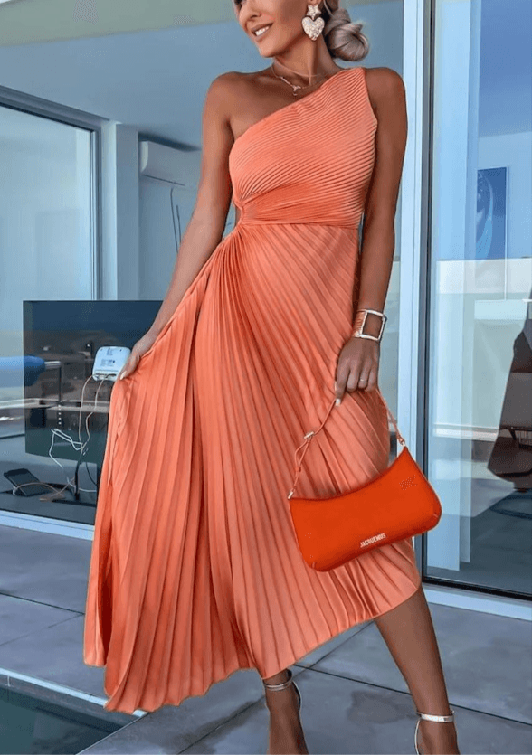 Hanna Pleated One-Shoulder Maxi Dress