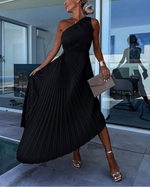 Hanna Pleated One-Shoulder Maxi Dress