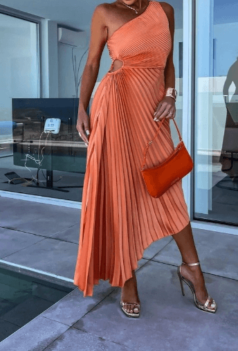 Hanna Pleated One-Shoulder Maxi Dress
