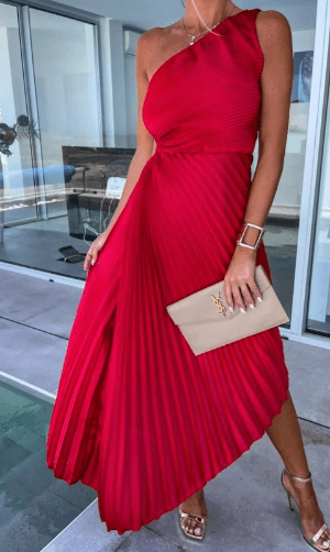 Hanna Pleated One-Shoulder Maxi Dress