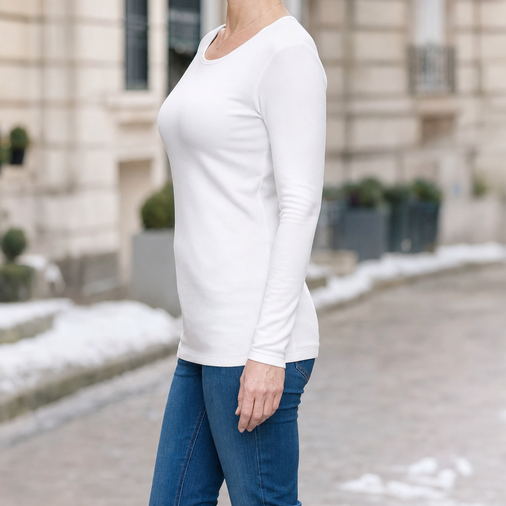 Halstead Fleece-Lined Thermal Top in white, side view