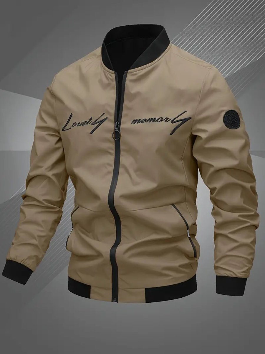 Simon Casual Polyester Varsity Jacket with Baseball Collar