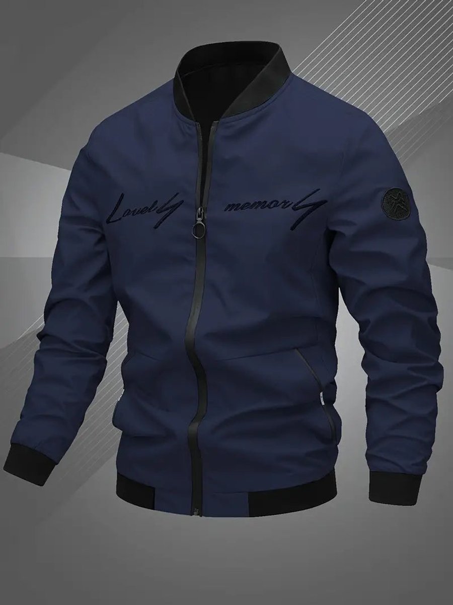 Simon Casual Polyester Varsity Jacket with Baseball Collar