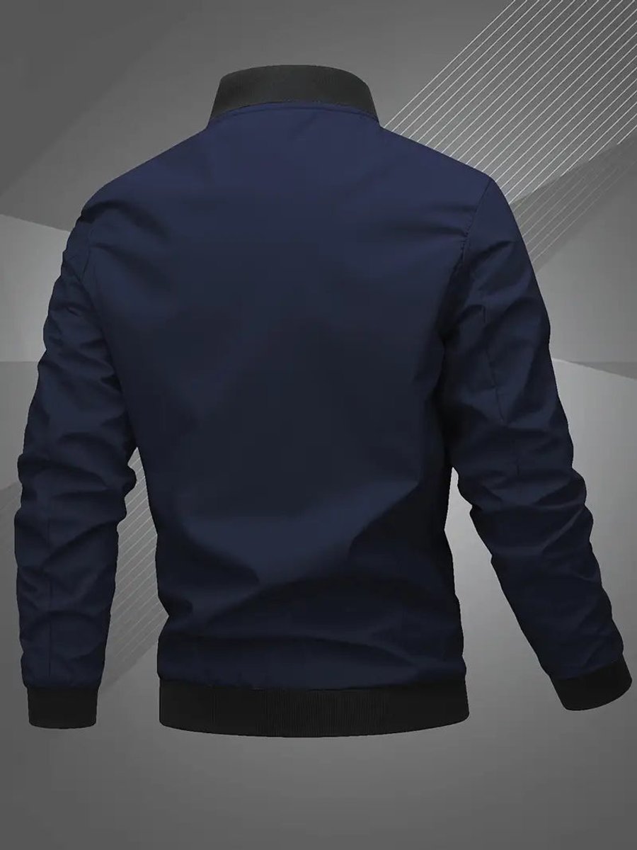 Simon Casual Polyester Varsity Jacket with Baseball Collar