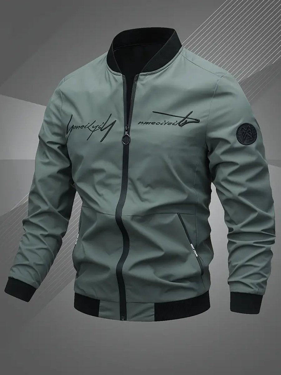 Simon Casual Polyester Varsity Jacket with Baseball Collar