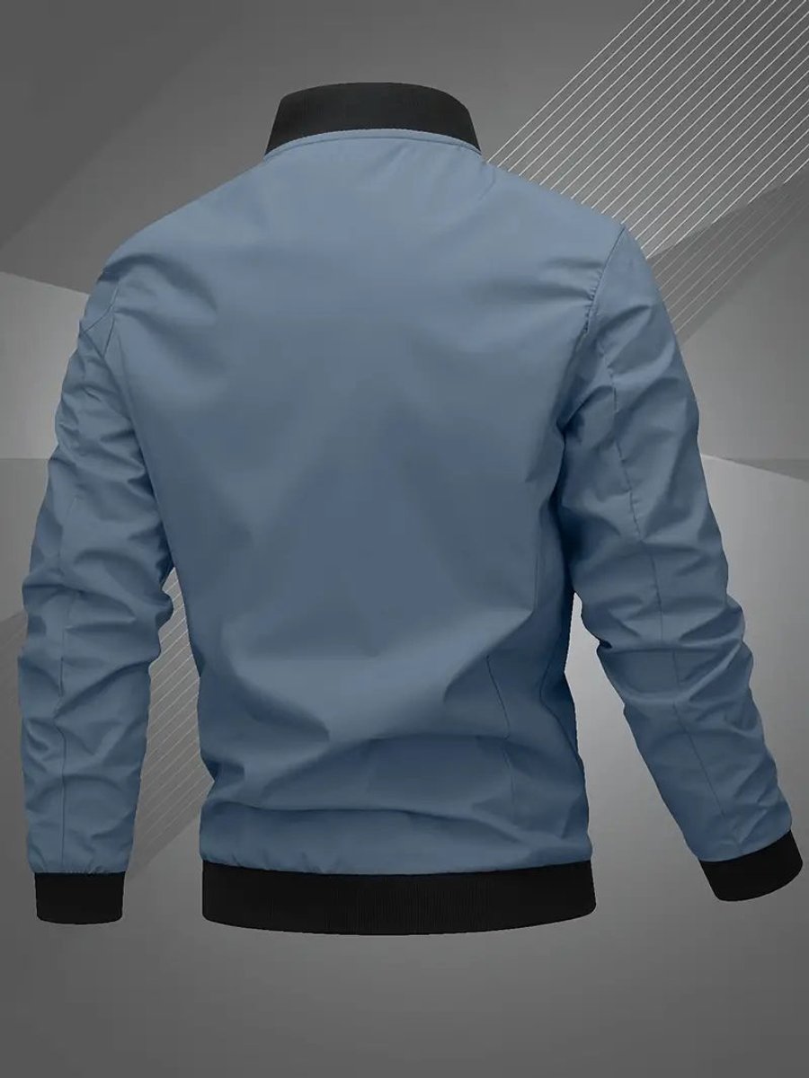 Simon Casual Polyester Varsity Jacket with Baseball Collar