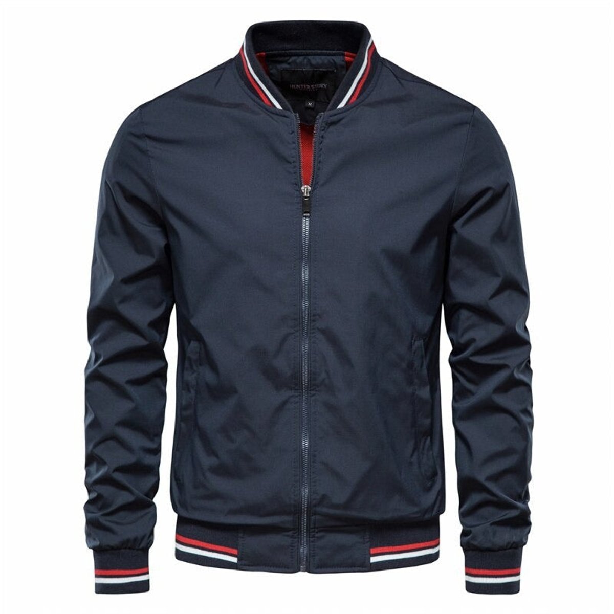 Tobias Solid Bomber Jacket with Ribbed Trim
