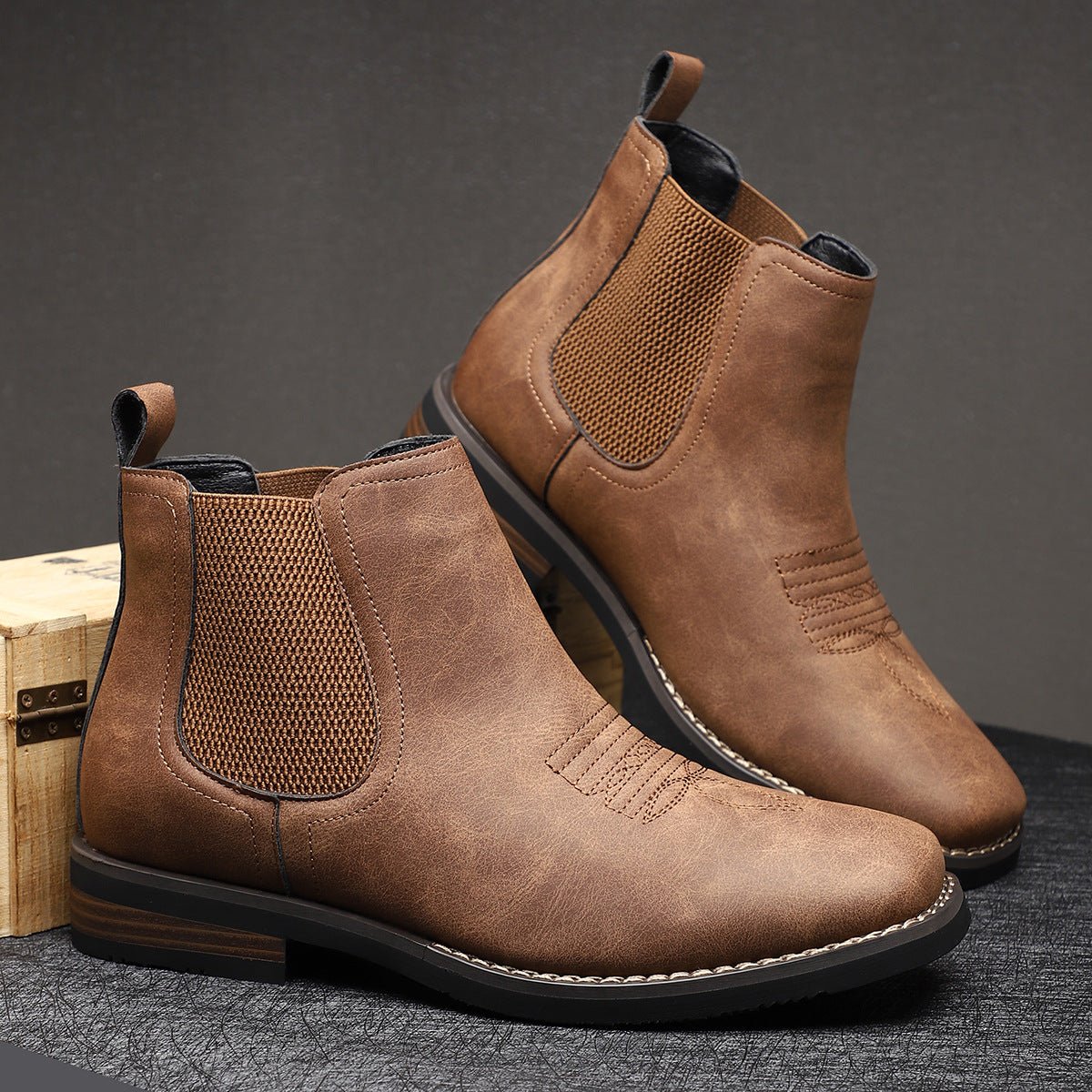 Matthias Chelsea Slip-On Boots in Faux Leather