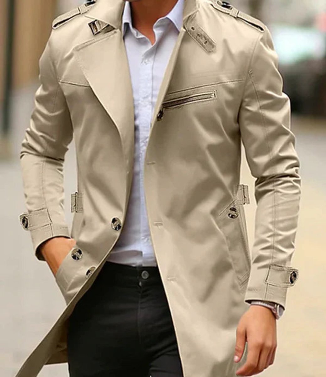 Niklas Elegant Wool Trench Coat with Shoulder Straps