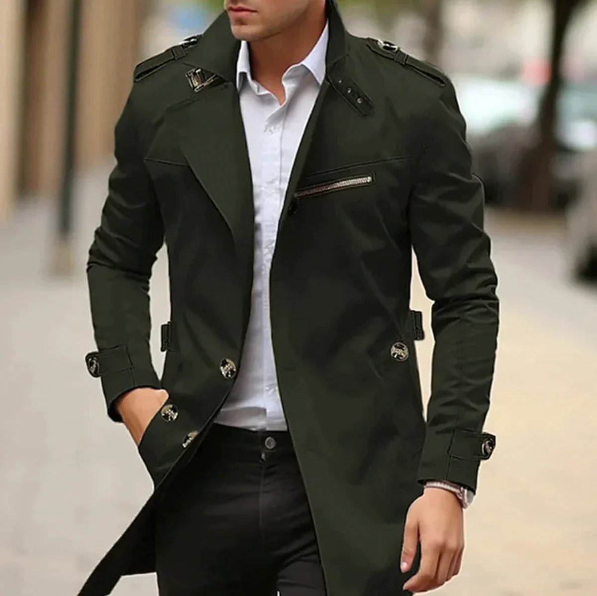 Niklas Elegant Wool Trench Coat with Shoulder Straps