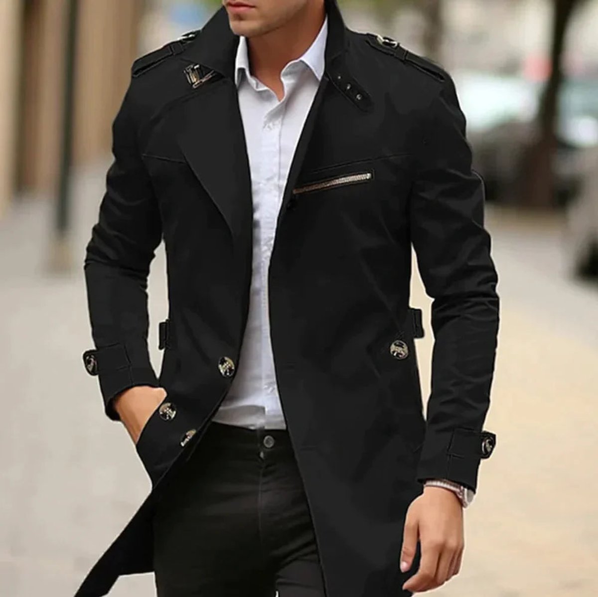 Niklas Elegant Wool Trench Coat with Shoulder Straps