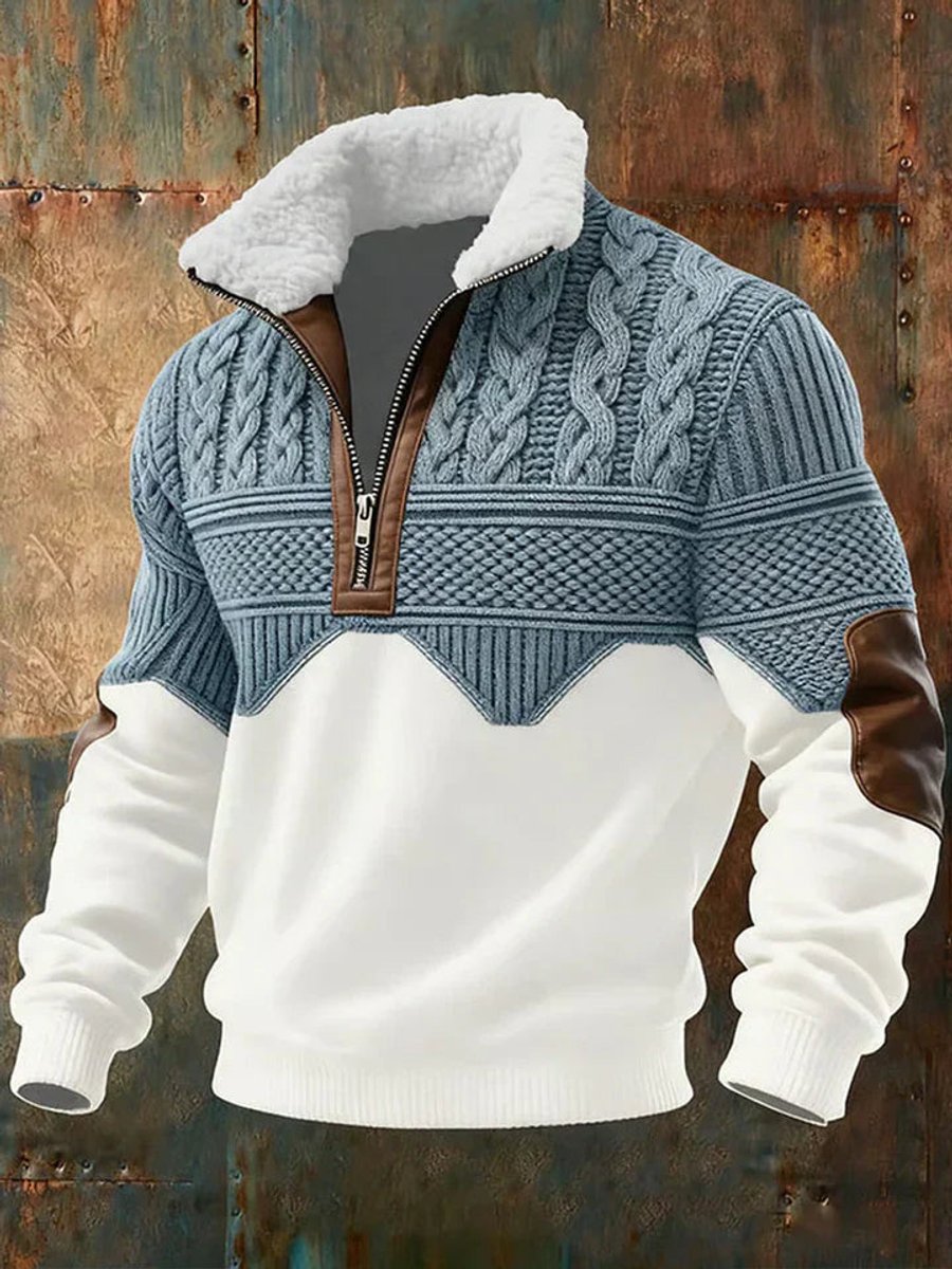 Matthias Colorblock Half-Zip Fleece Collar Sweater