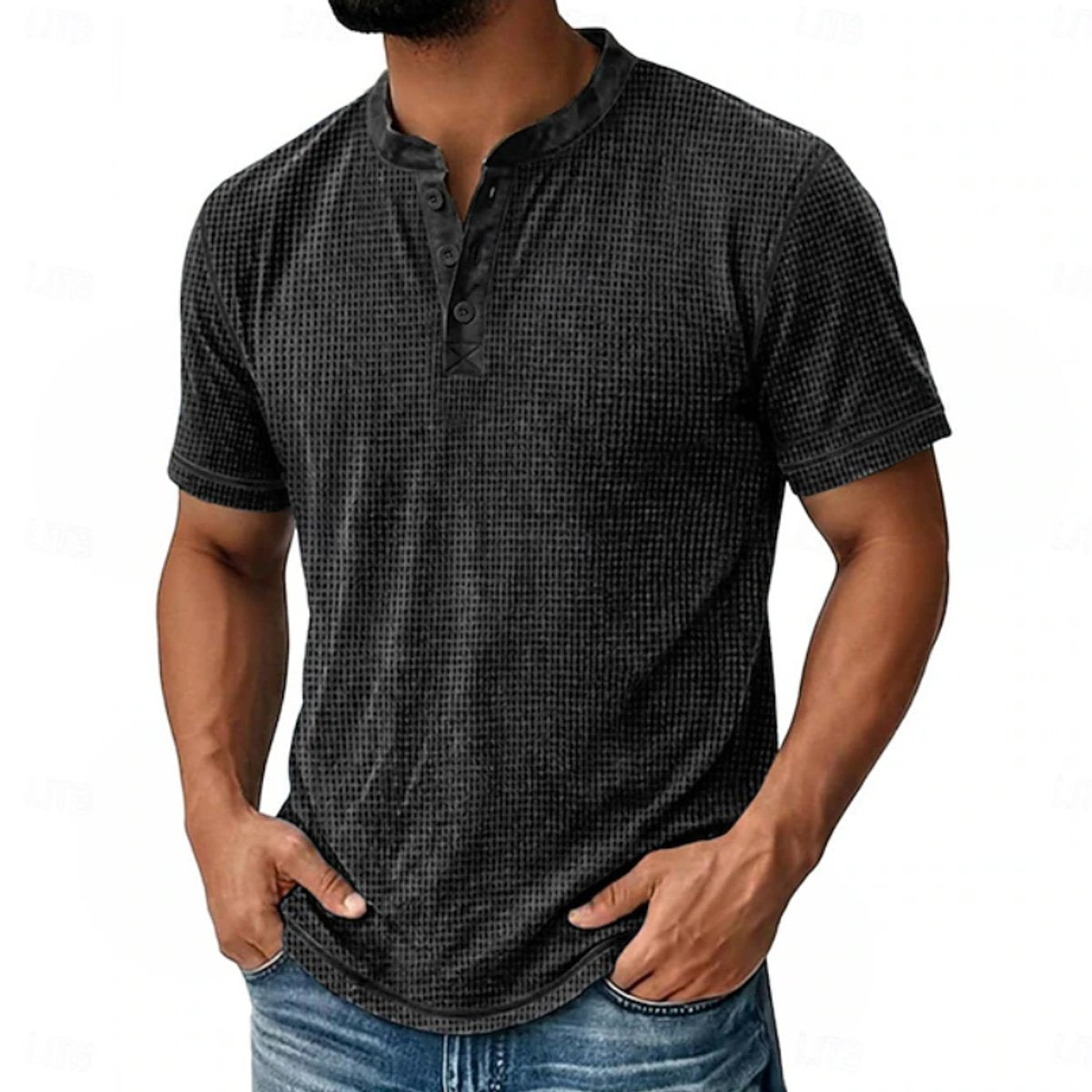 Stefan Waffle-Knit Henley Shirt