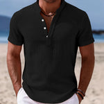 Moritz Short-Sleeve Linen Shirt with Band Collar