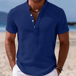 Moritz Short-Sleeve Linen Shirt with Band Collar