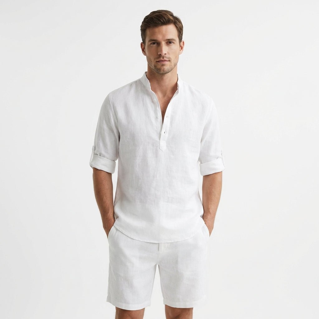 Alexander Rolled-Sleeve Linen Henley Shirt