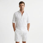 Alexander Rolled-Sleeve Linen Henley Shirt