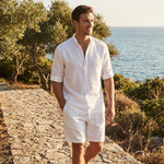 Alexander Rolled-Sleeve Linen Henley Shirt