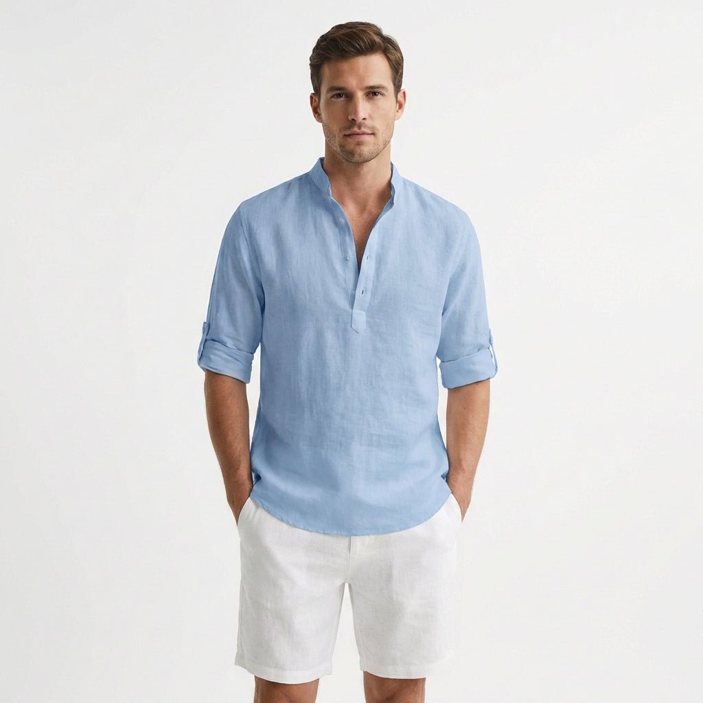 Alexander Rolled-Sleeve Linen Henley Shirt