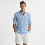 Alexander Rolled-Sleeve Linen Henley Shirt