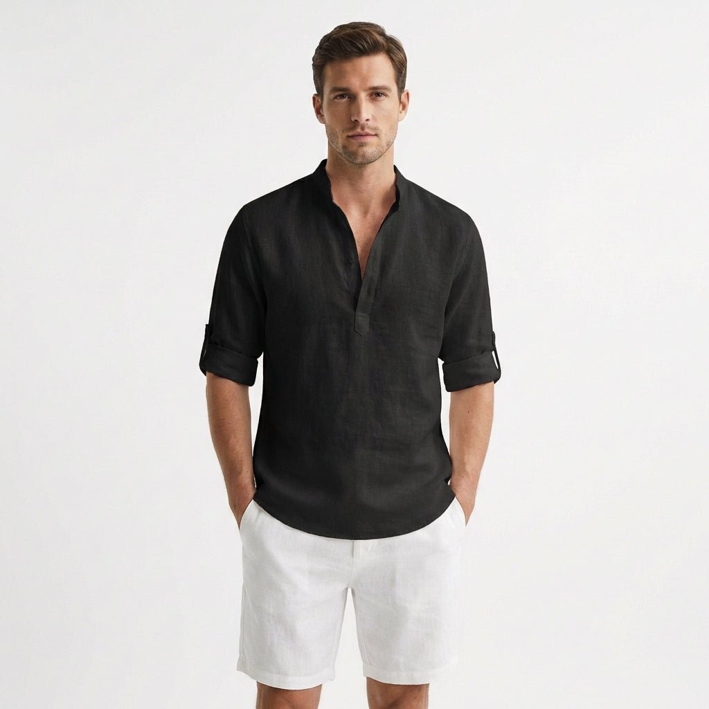 Alexander Rolled-Sleeve Linen Henley Shirt