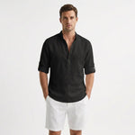 Alexander Rolled-Sleeve Linen Henley Shirt