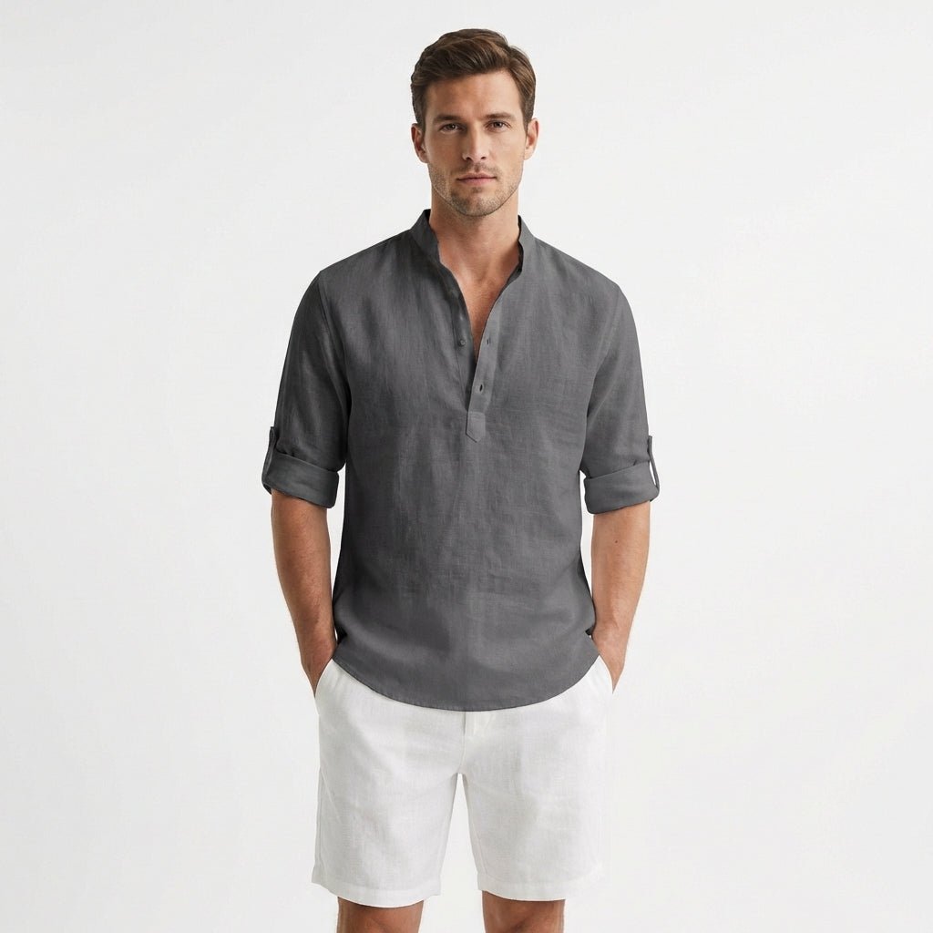 Alexander Rolled-Sleeve Linen Henley Shirt