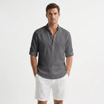 Alexander Rolled-Sleeve Linen Henley Shirt