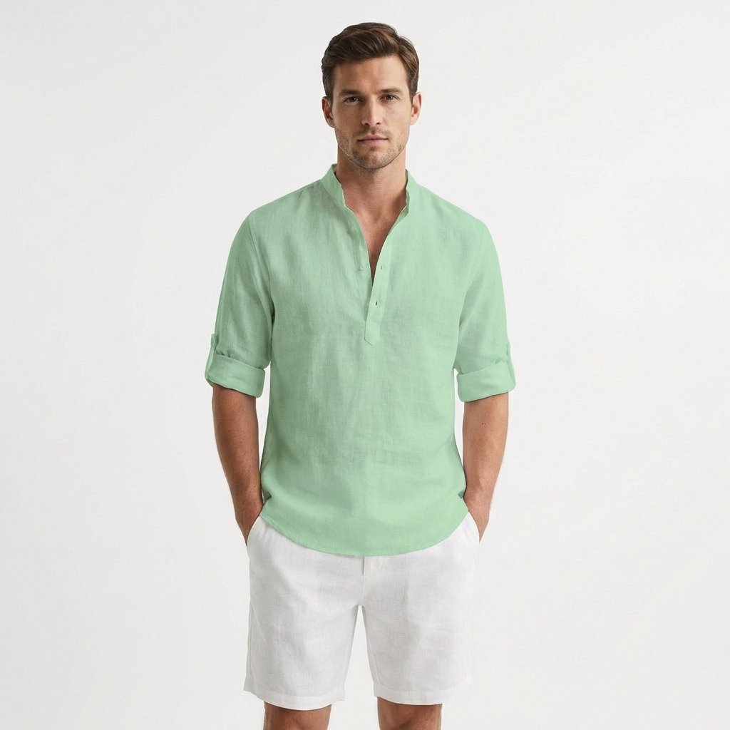 Alexander Rolled-Sleeve Linen Henley Shirt
