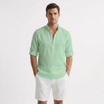 Alexander Rolled-Sleeve Linen Henley Shirt