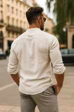 Tobias Long-Sleeve Linen Shirt with Grandad Collar