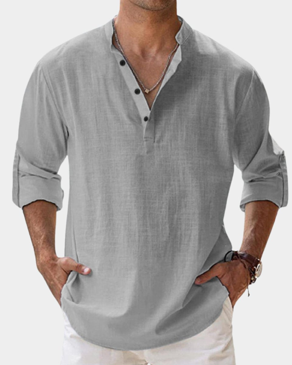 Moritz Long-Sleeve Linen Henley Shirt