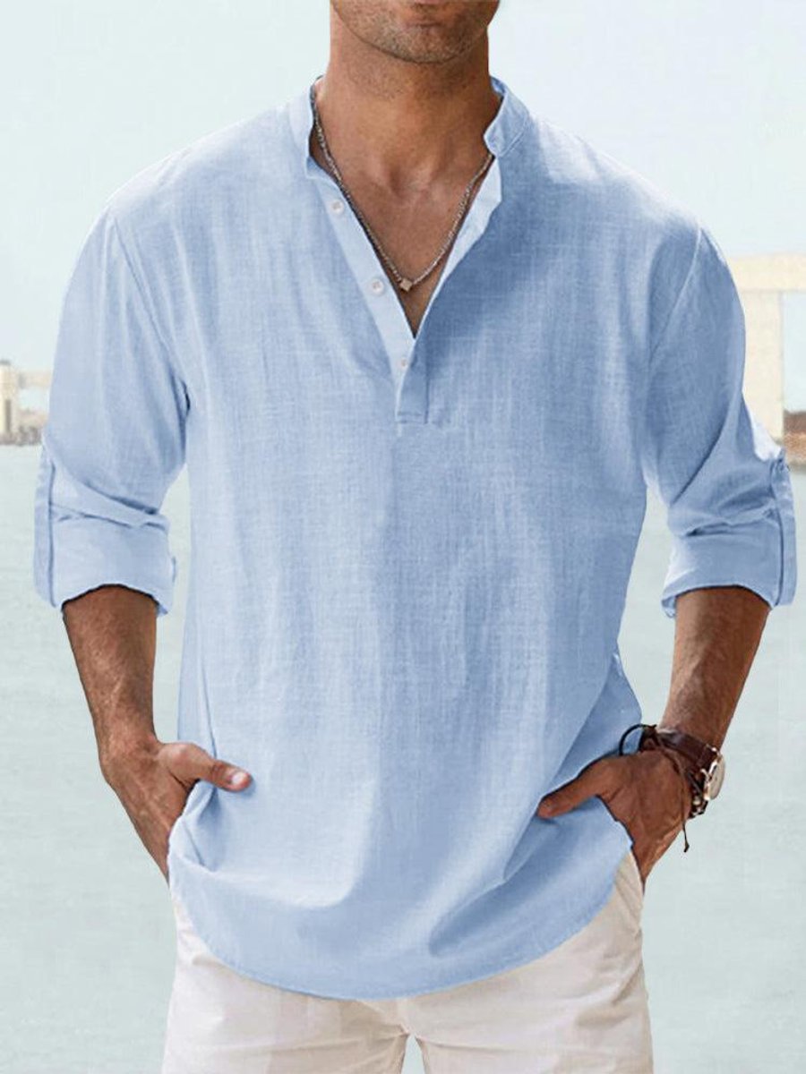 Simon Relaxed-Fit Linen Shirt with Stand Collar