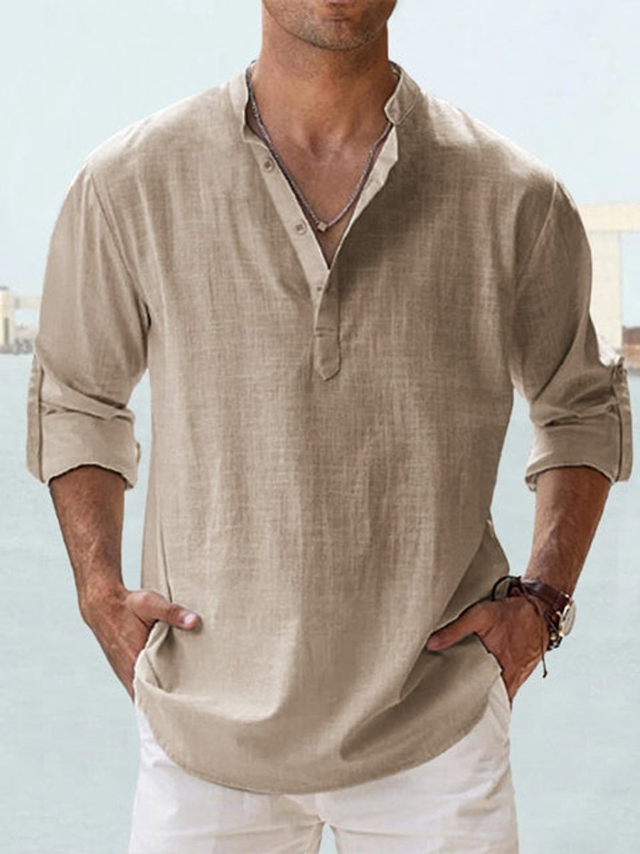 Simon Relaxed-Fit Linen Shirt with Stand Collar
