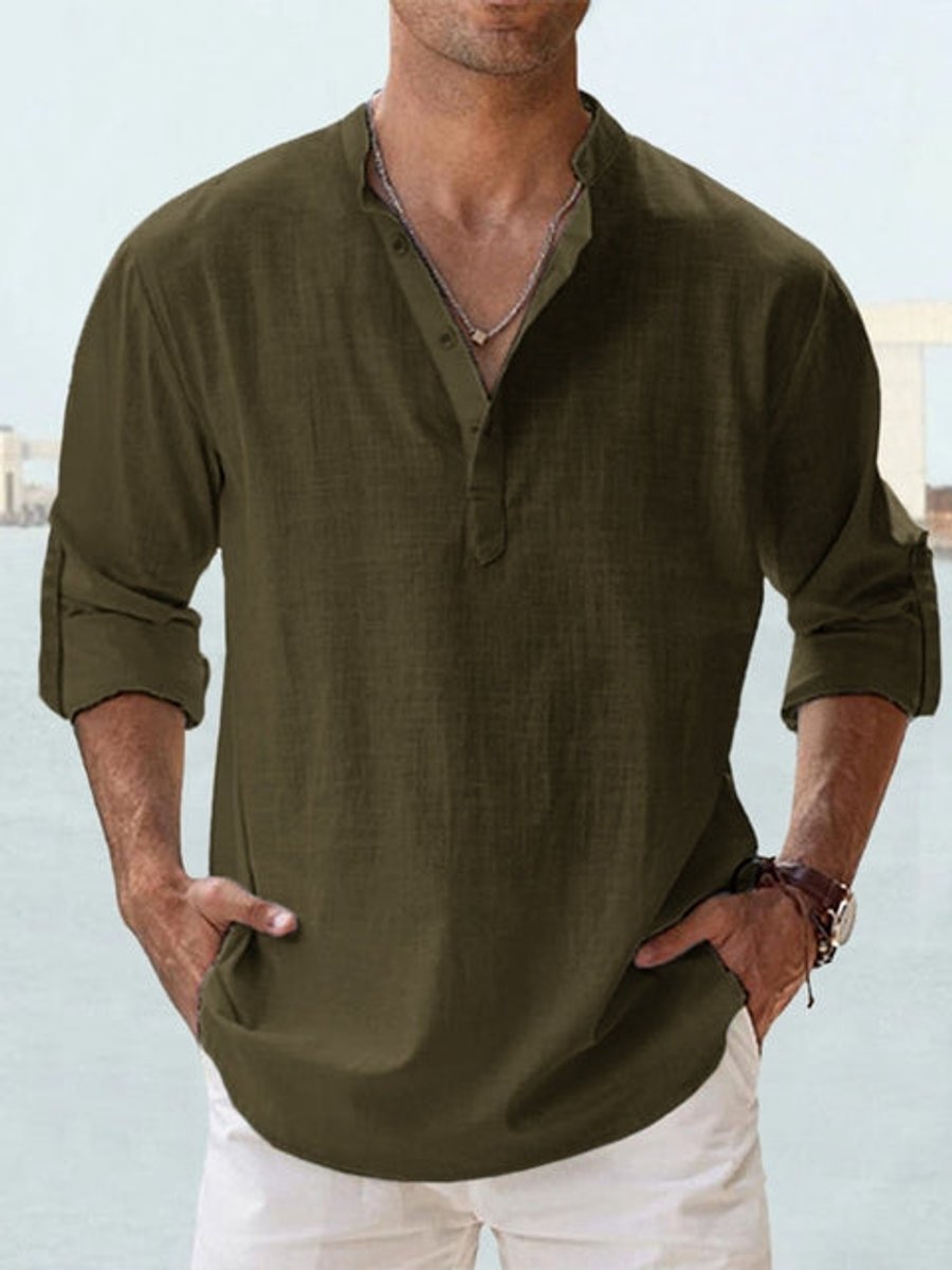 Simon Relaxed-Fit Linen Shirt with Stand Collar