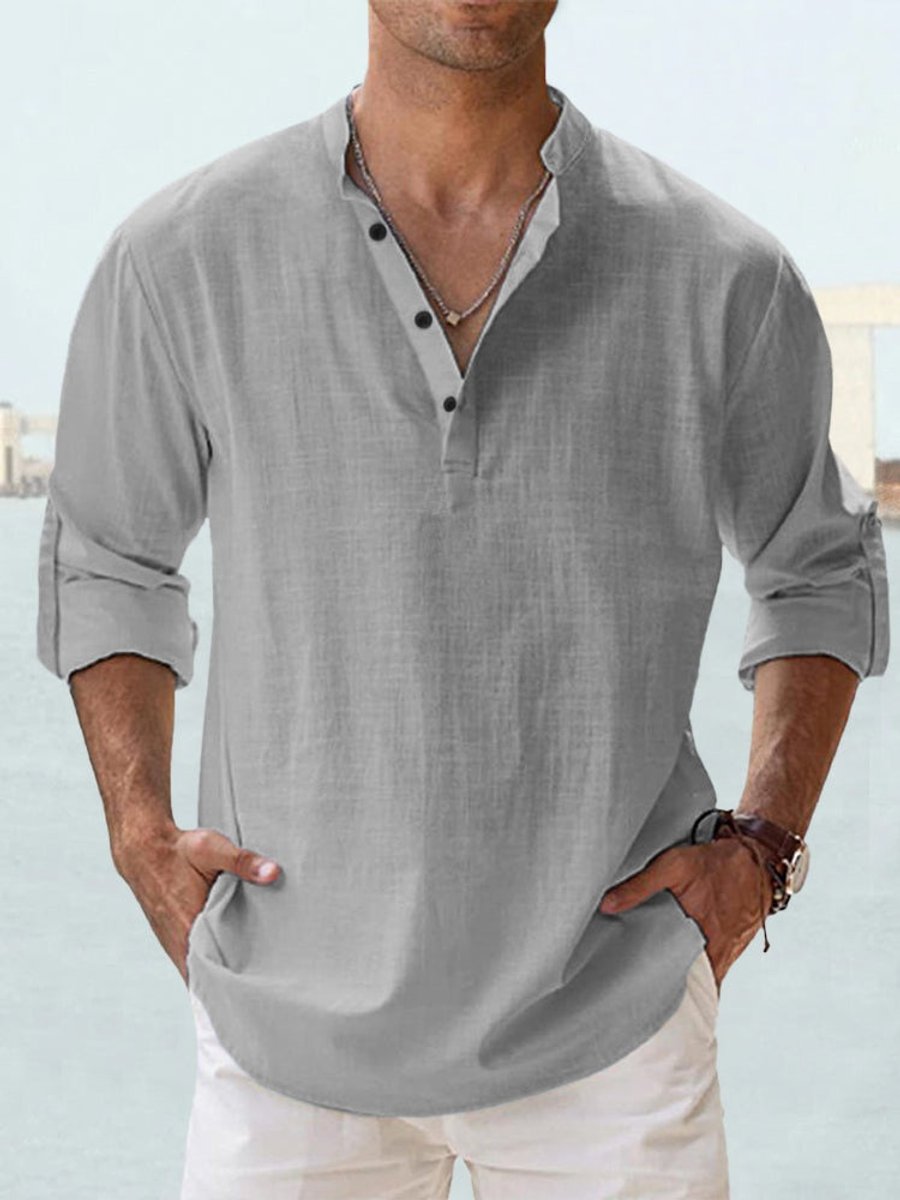 Simon Relaxed-Fit Linen Shirt with Stand Collar