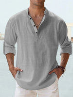 Simon Relaxed-Fit Linen Shirt with Stand Collar