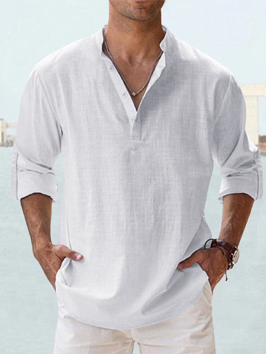 Simon Relaxed-Fit Linen Shirt with Stand Collar
