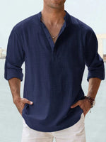 Simon Relaxed-Fit Linen Shirt with Stand Collar