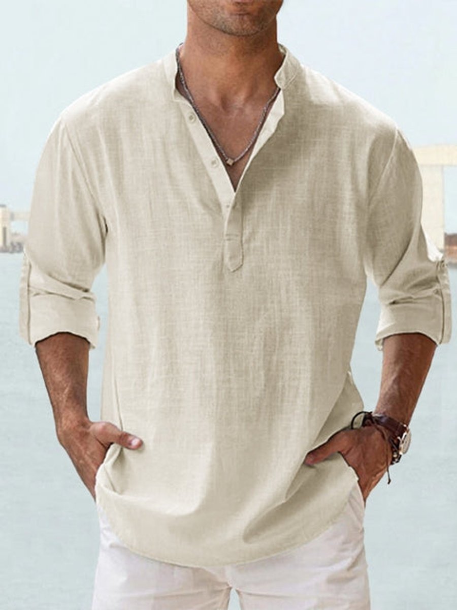 Simon Relaxed-Fit Linen Shirt with Stand Collar