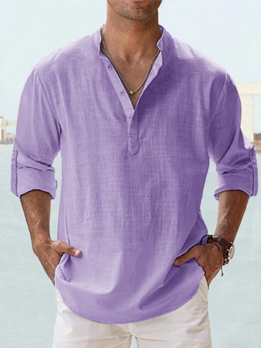 Simon Relaxed-Fit Linen Shirt with Stand Collar