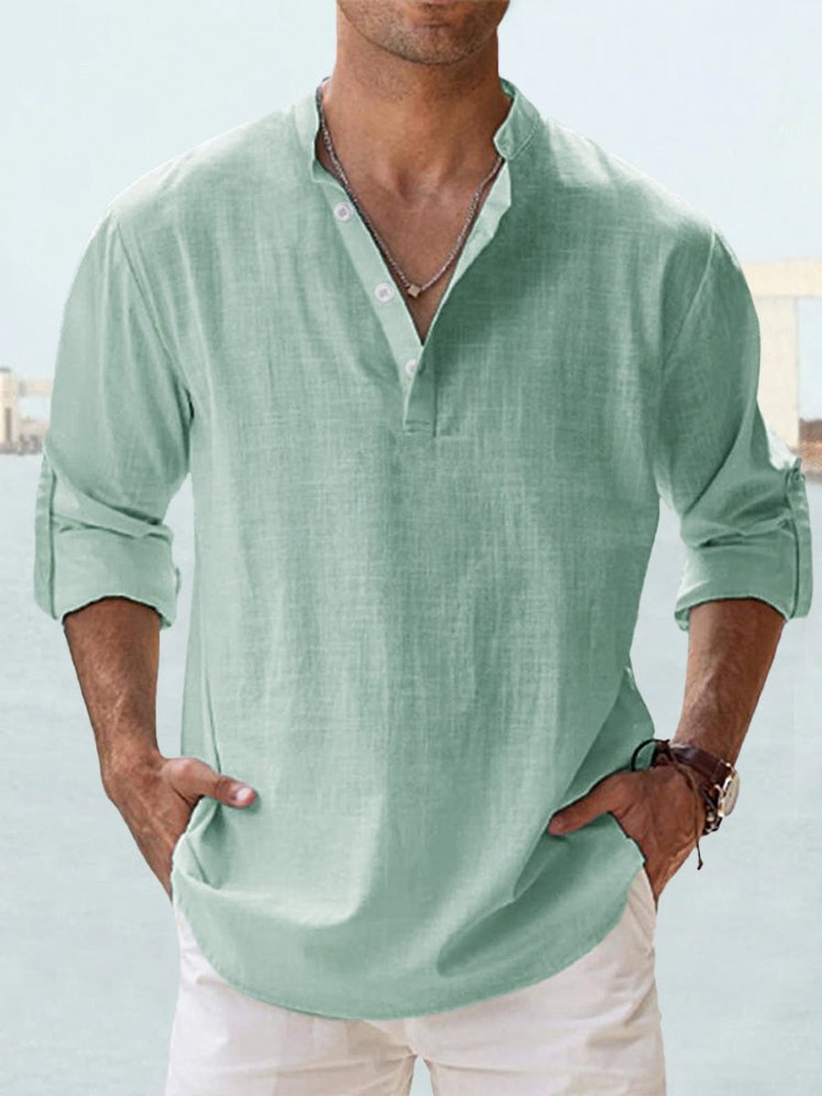 Simon Relaxed-Fit Linen Shirt with Stand Collar