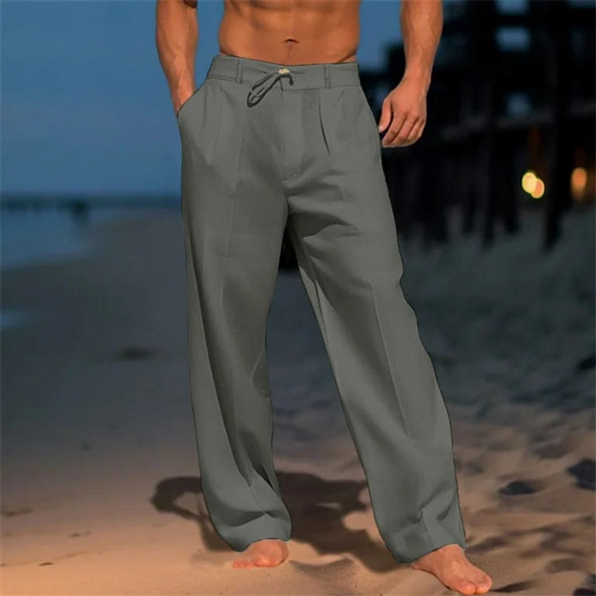 Florian Wide-Leg Linen Drawstring Pants