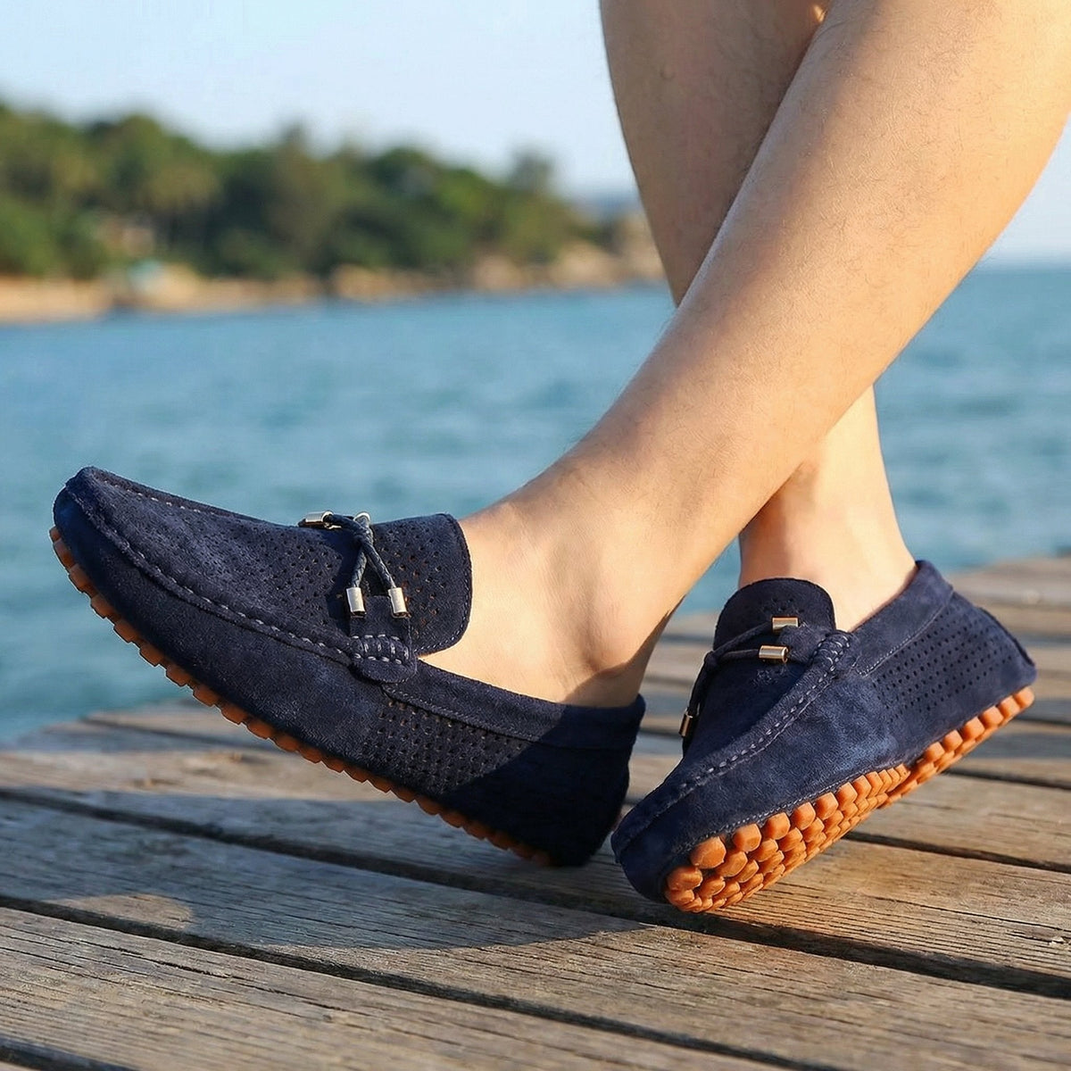 Florian Perforated Suede Slip-On Loafers