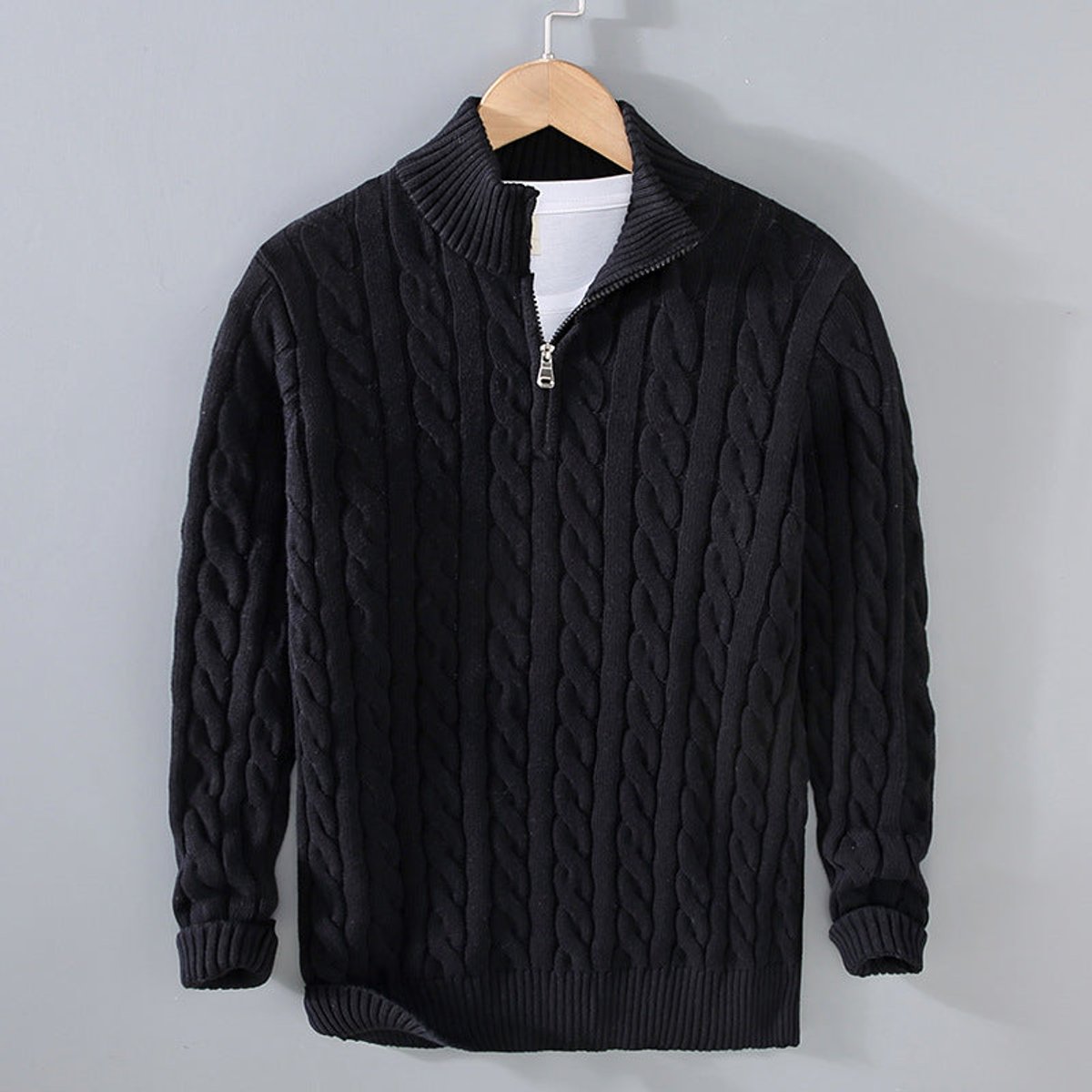 Simon Half-Zip Cable Knit Sweater Cotton Blend