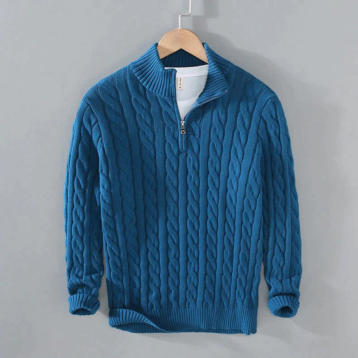 Simon Half-Zip Cable Knit Sweater Cotton Blend