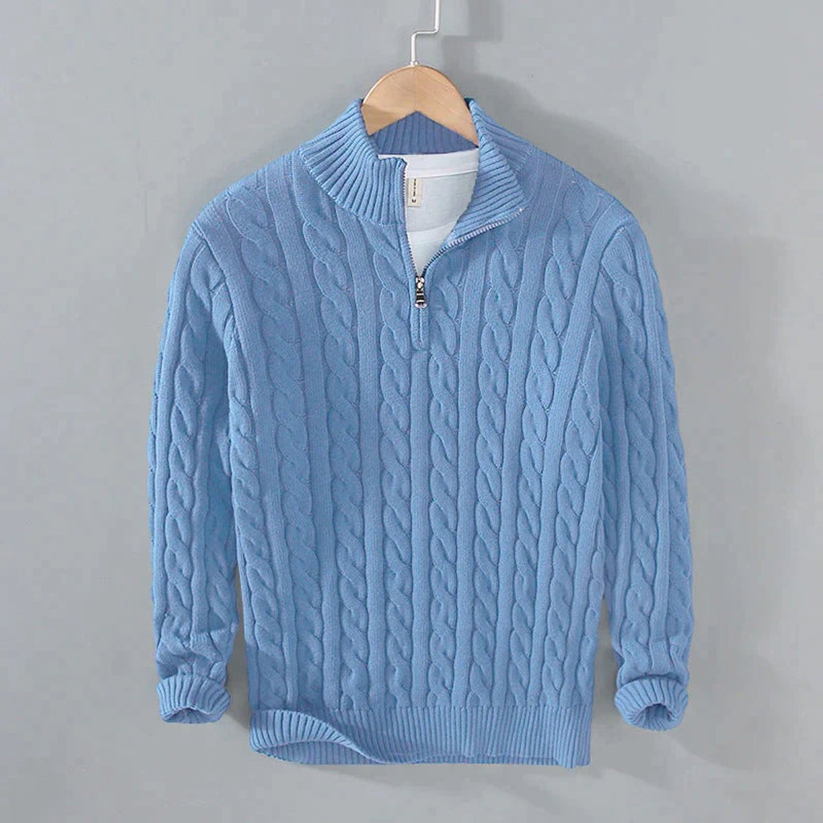 Simon Half-Zip Cable Knit Sweater Cotton Blend